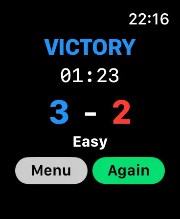 Scoreboard view in Crown Tennis for Apple Watch